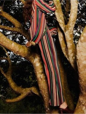 FARM Rio Pipa Stripes Pleated Woven Wide Leg Trousers Size Small